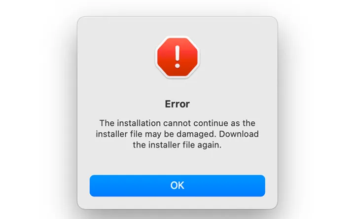 Error The installation cannot continue as the installer file may be damaged. Download the installer file again.-云野创作